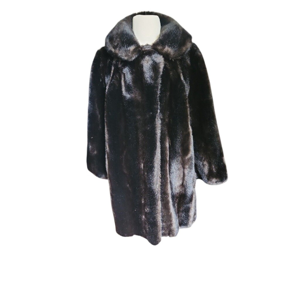 Tocci Vintage 70s Glam Faux Mink Fur Swing Coat Womens Brown Old Money Mob Wife